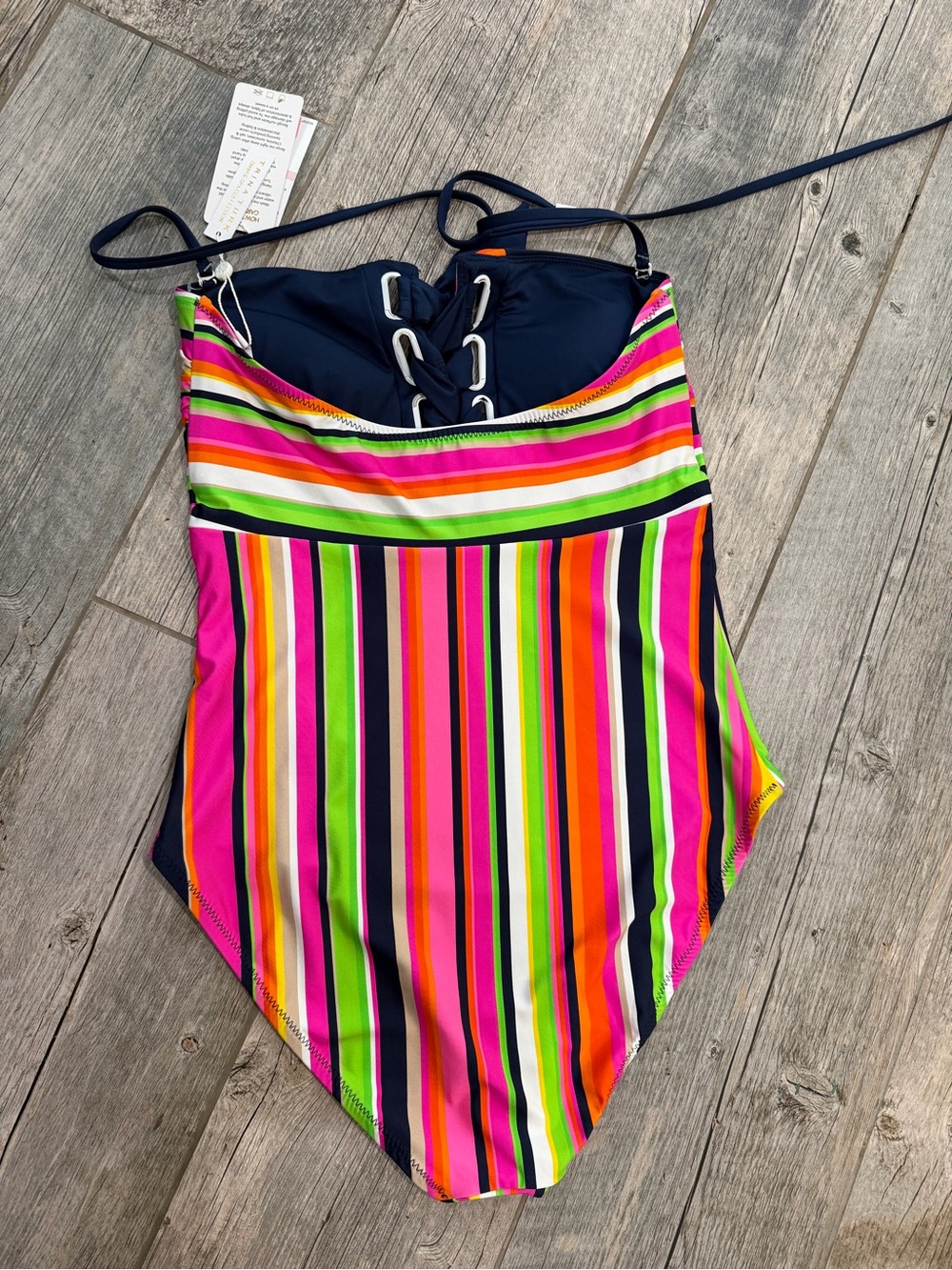 Trina Turk Strapless One Piece Swimsuit Size 10 NWT Colorful Stripe - Picture 2 of 4